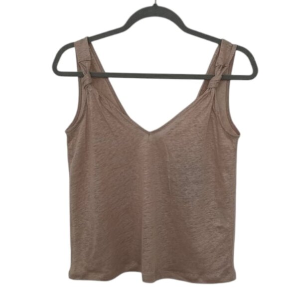Beige H&amp;M Women's Linen V-Neck Top - Picture 1 of 9